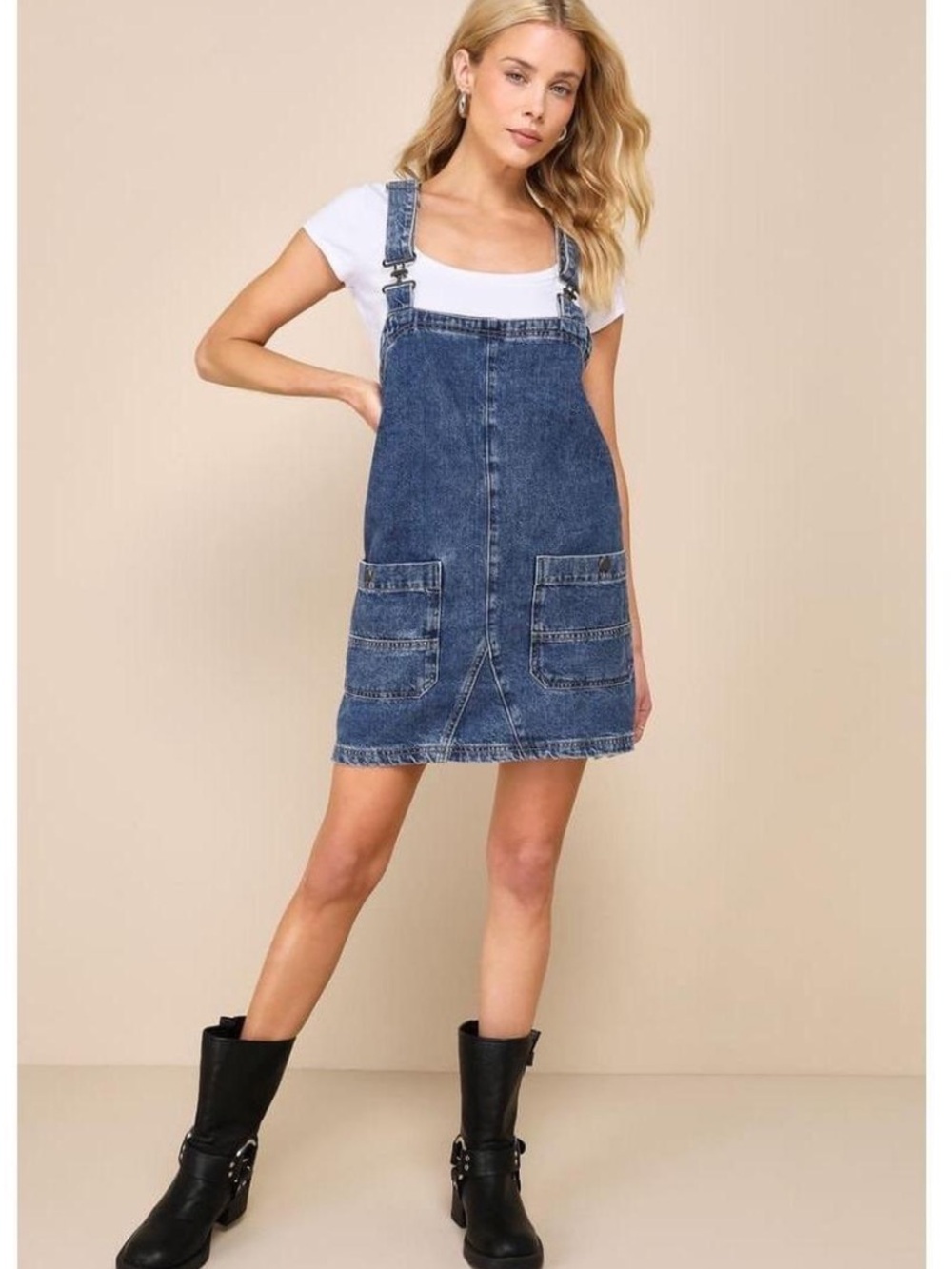 Free People Overall Smock Mini Denim Dress - Size Small